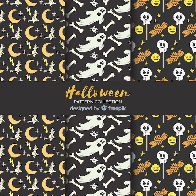 Colorful set of hand drawn halloween patterns