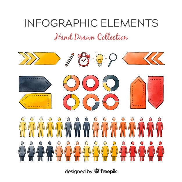 Colorful set of hand drawn infographics elements