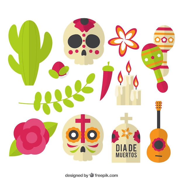 Free Vector colorful set of lovely mexican elements