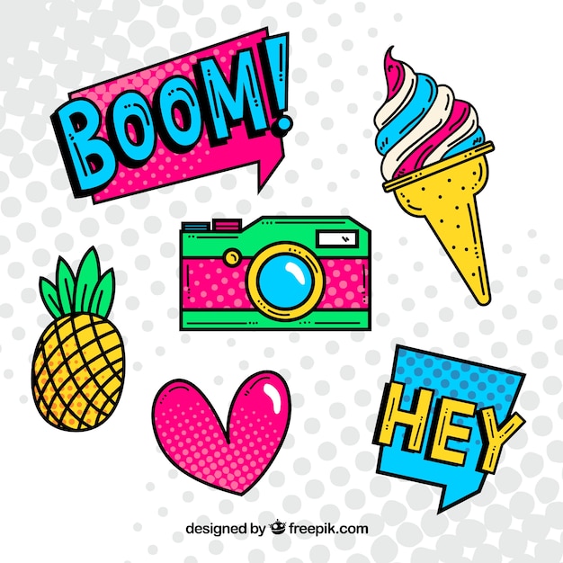 Free Vector colorful set of pop art stickers