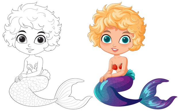 Free Vector colorful and sketch mermaid kids illustration