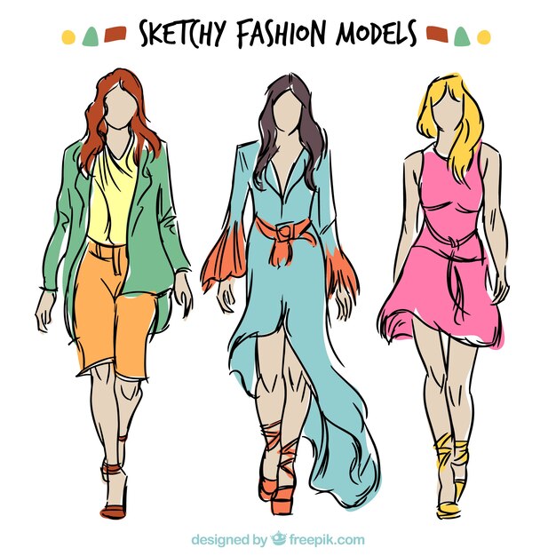 Colorful sketchy fashion models