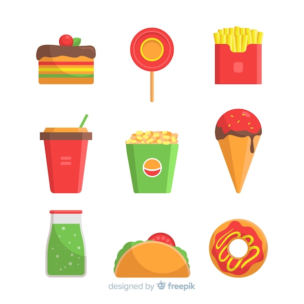 Free vector colorful snack collection with flat design