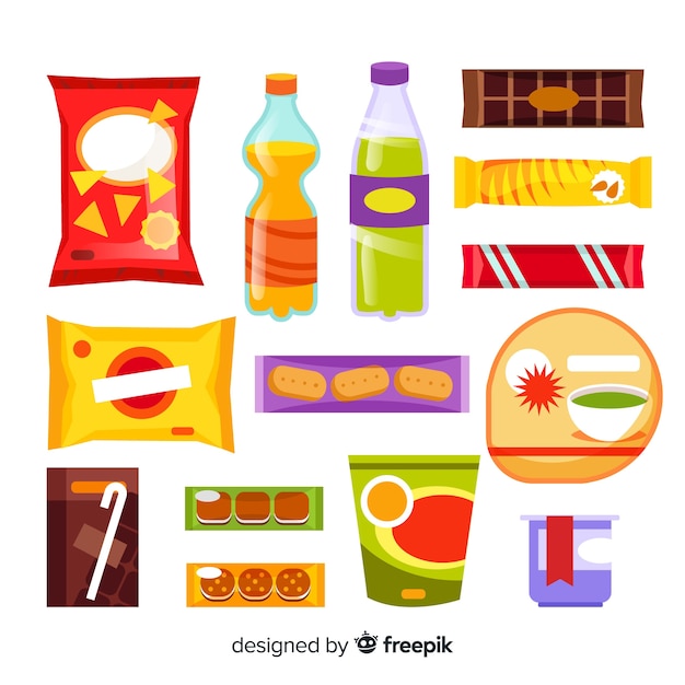 Free vector colorful snack collection with flat design