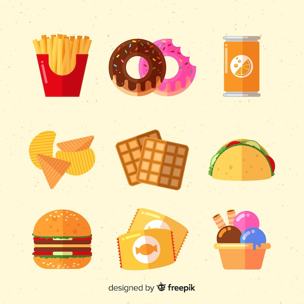 Free vector colorful snack collection with flat design