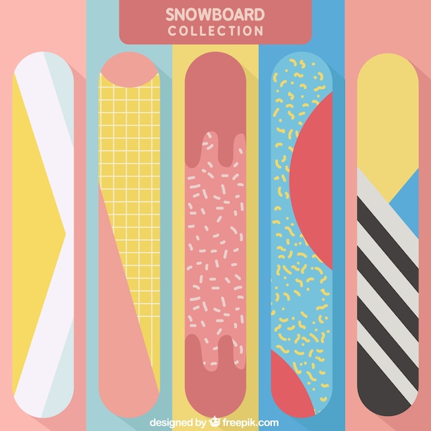 Colorful snowboards with fantastic designs