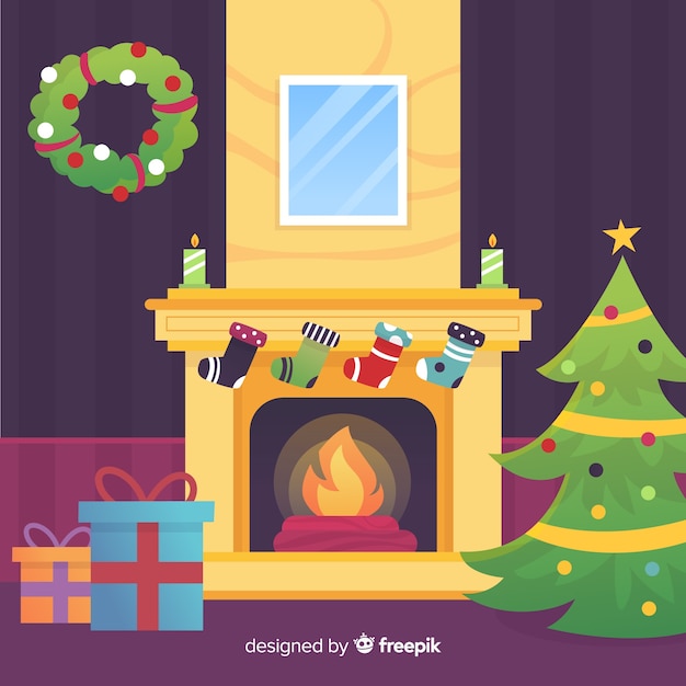 Colorful socks fireplace illustration