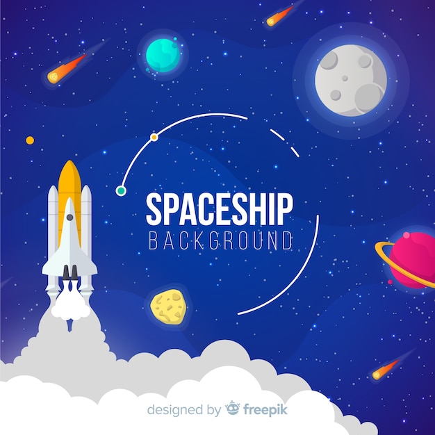 Colorful spaceship background with flat deisgn