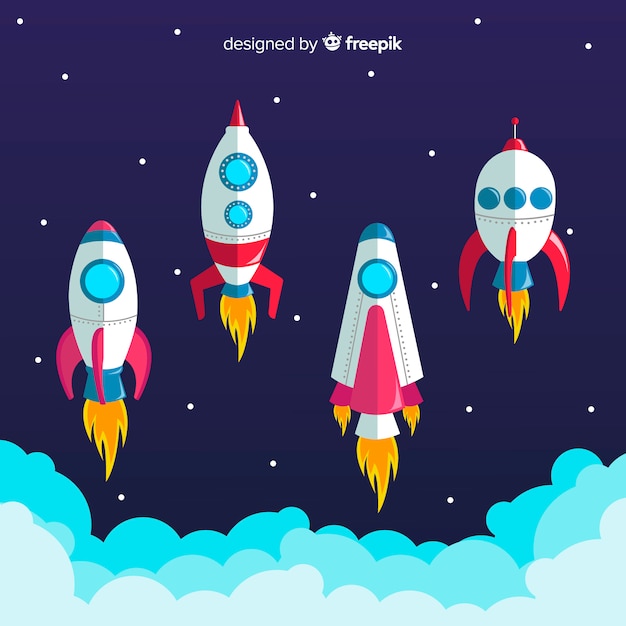 Colorful spaceship collection with flat design