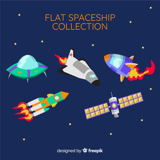 Colorful spaceship collection with flat design