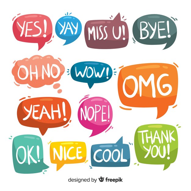 Colorful speech bubbles with different expressions set