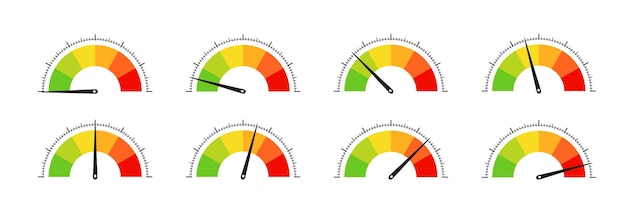 Free Vector colorful speedometer set measurement gauges for apps and websites