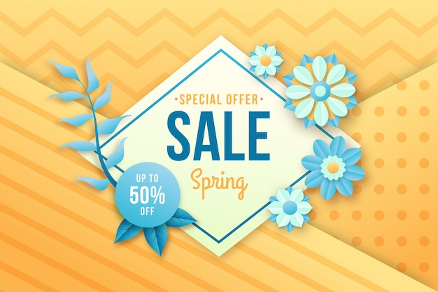 Colorful spring discount banner in paper style