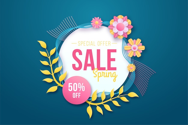 Colorful spring discount in paper style banner