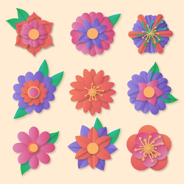 Free Vector colorful spring flower collection in paper style