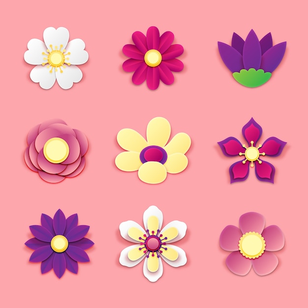 Colorful spring flower collection on paper style