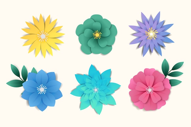 Free Vector colorful spring flower collection paper style