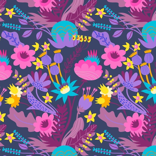 Colorful spring flowers on fabric pattern