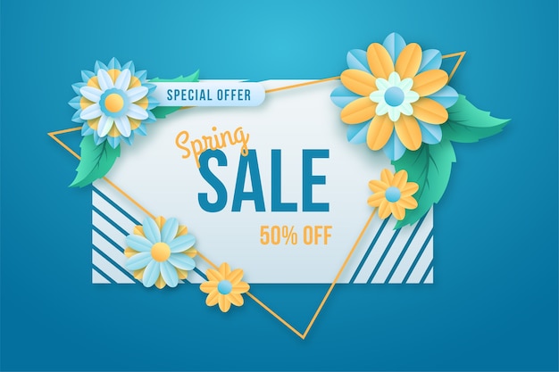 Colorful spring special offer banner in paper style