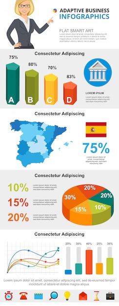 Colorful statistics or marketing infographic charts set