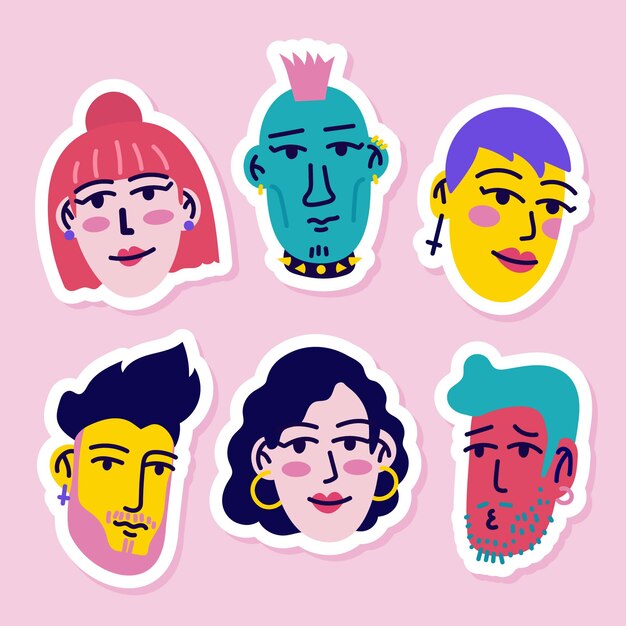 Colorful Sticker collection of young people avatars