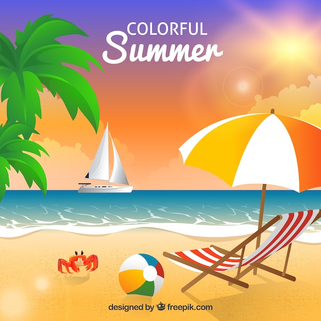 Colorful summer background with beach