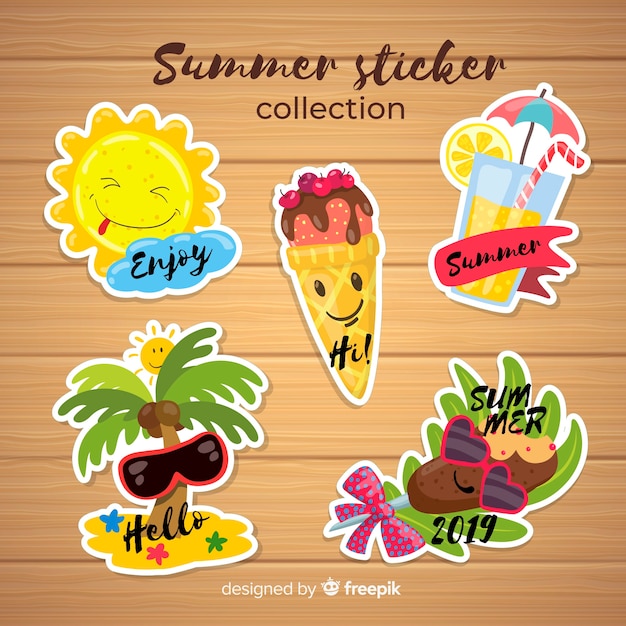 Free vector colorful summer sticker collection