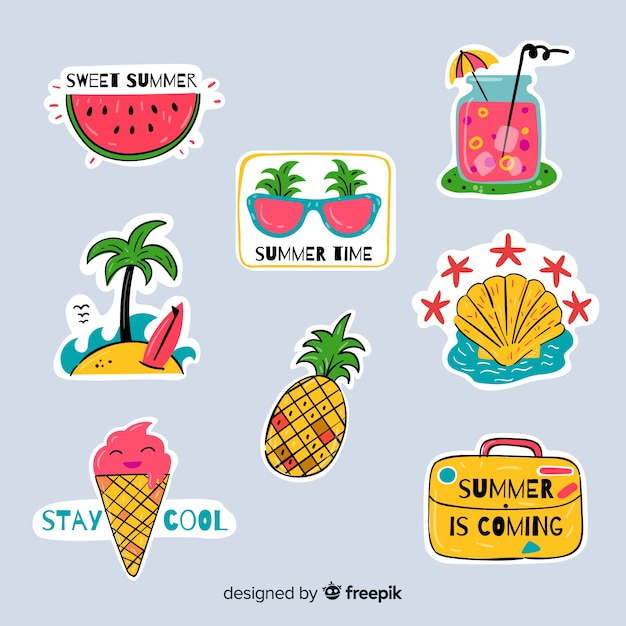 Free Vector colorful summer sticker collection