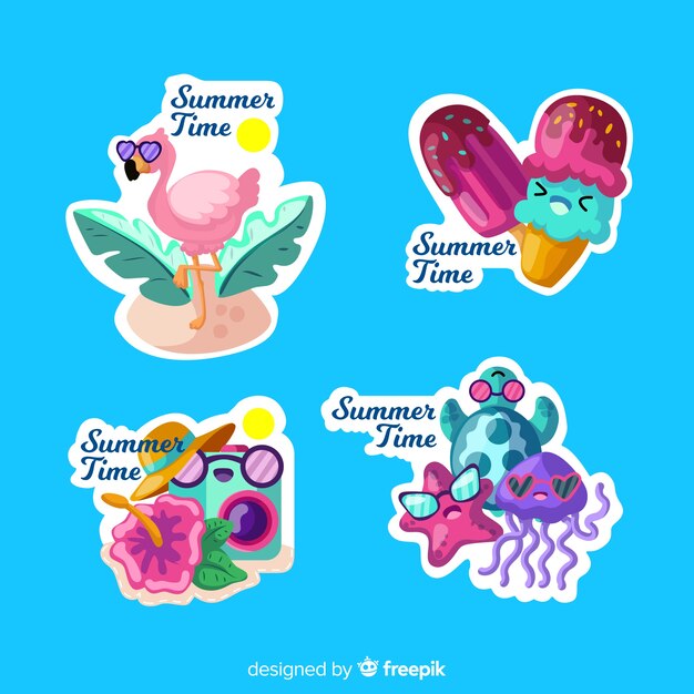 Colorful summer sticker collection