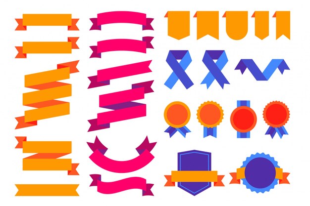 Colorful Super Set of Ribbons, Emblems and Badges