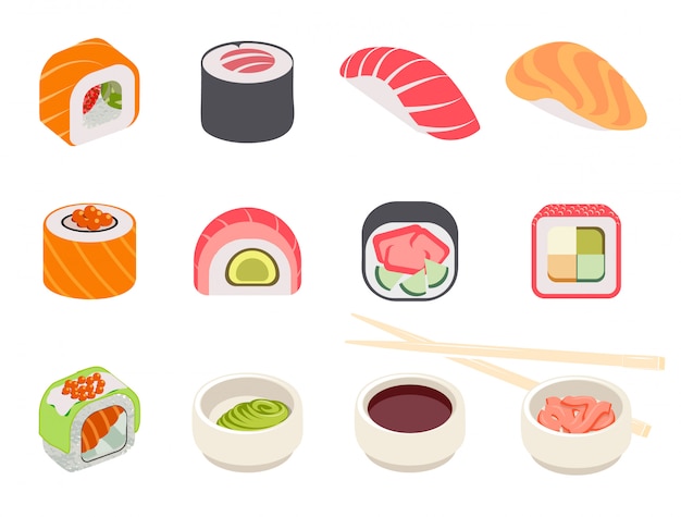 Free vector colorful sushi set