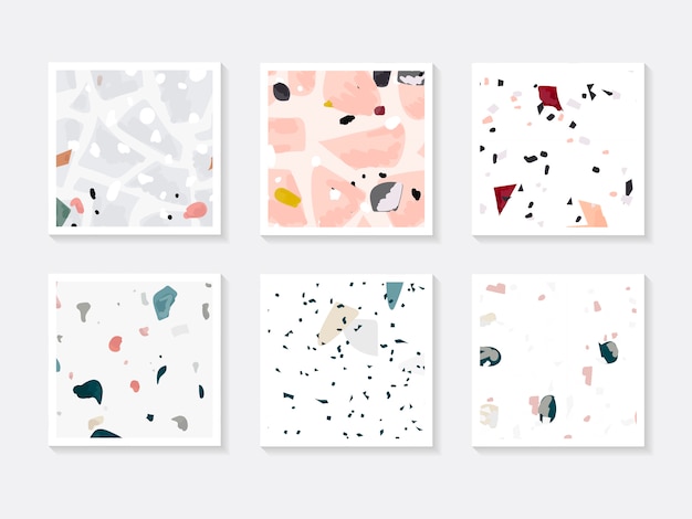 Free Vector colorful terrazzo seamless pattern cards vector set