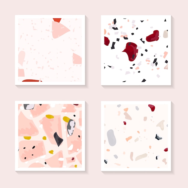 Colorful Terrazzo seamless pattern cards vector set