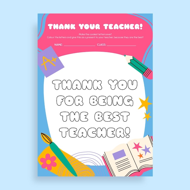 Colorful thank you teacher worksheet