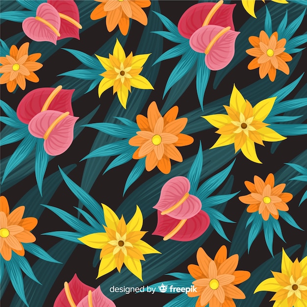 Free Vector colorful tropical flower pattern background