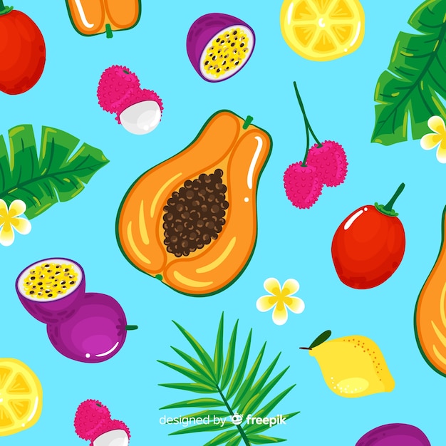 Free vector colorful tropical fruits pattern