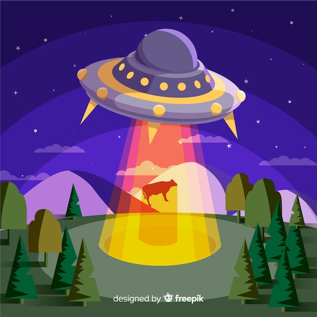 Colorful ufo abduction concept with flat design