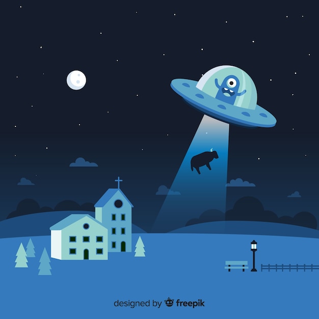 Free Vector colorful ufo abduction concept with flat design