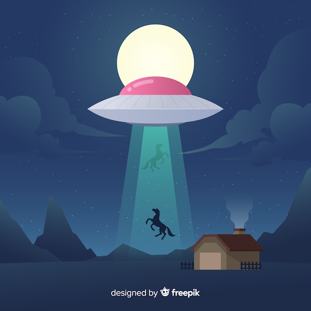 Free Vector colorful ufo abduction concept with flat design