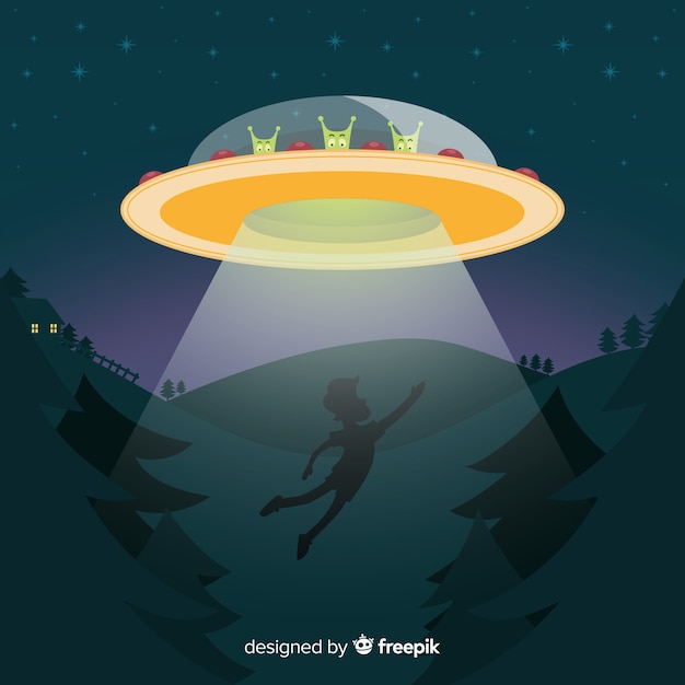 Free Vector colorful ufo abduction concept with flat design