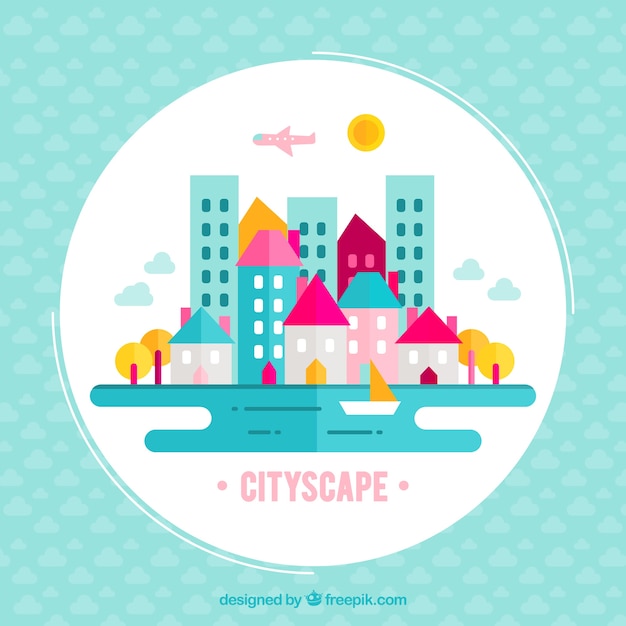 Free Vector colorful urban landscape in flat design background