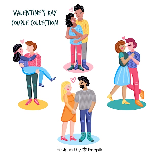 Free Vector colorful valentine couple pack