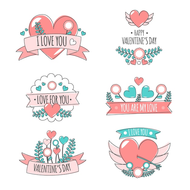 Colorful valentine's day label collection