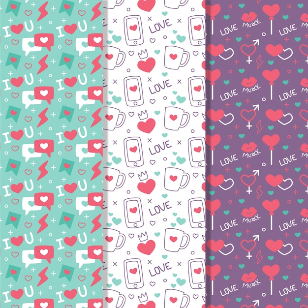 Free vector colorful valentine's day pattern collection in flat design