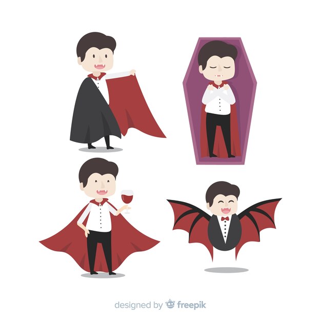 Colorful vampire character collection with flat design