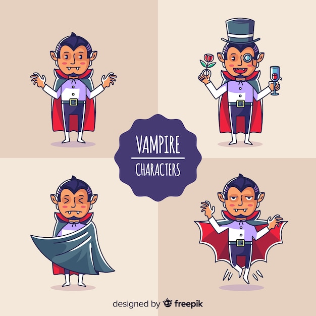 Free vector colorful vampire character collection with flat design