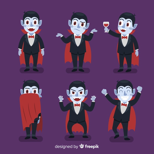 Free Vector colorful vampire character collection with flat design