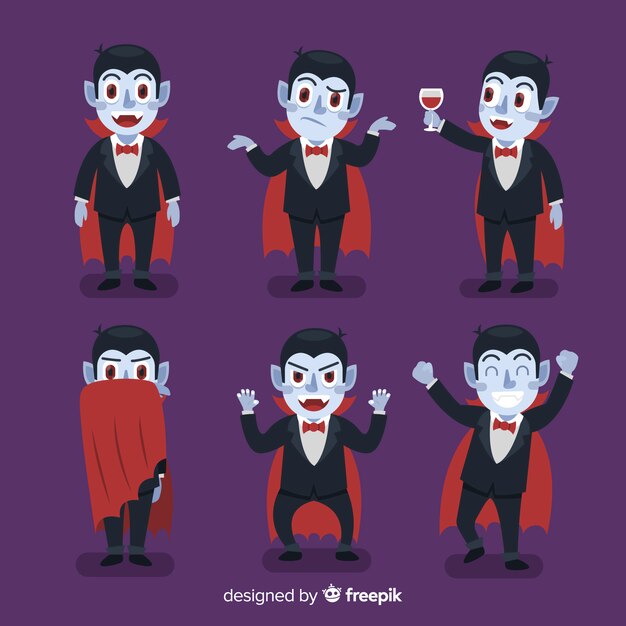 Colorful vampire character collection with flat design