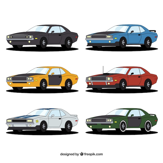 Free Vector colorful variety of american cars