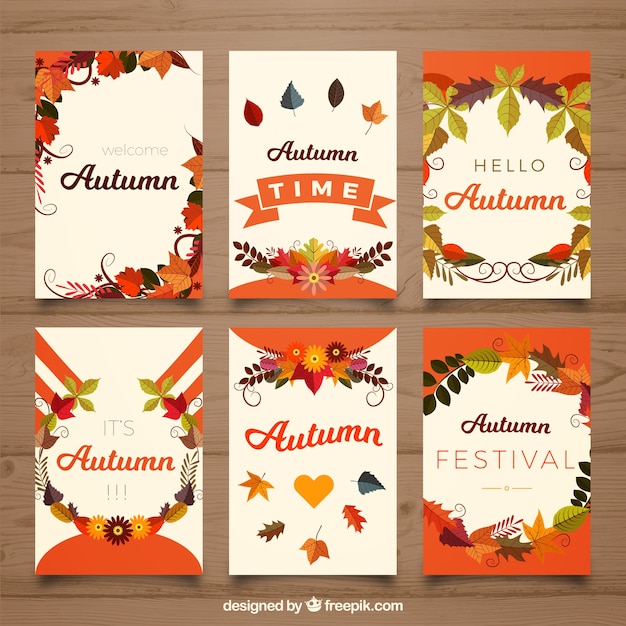 Colorful variety of flat autumn cards